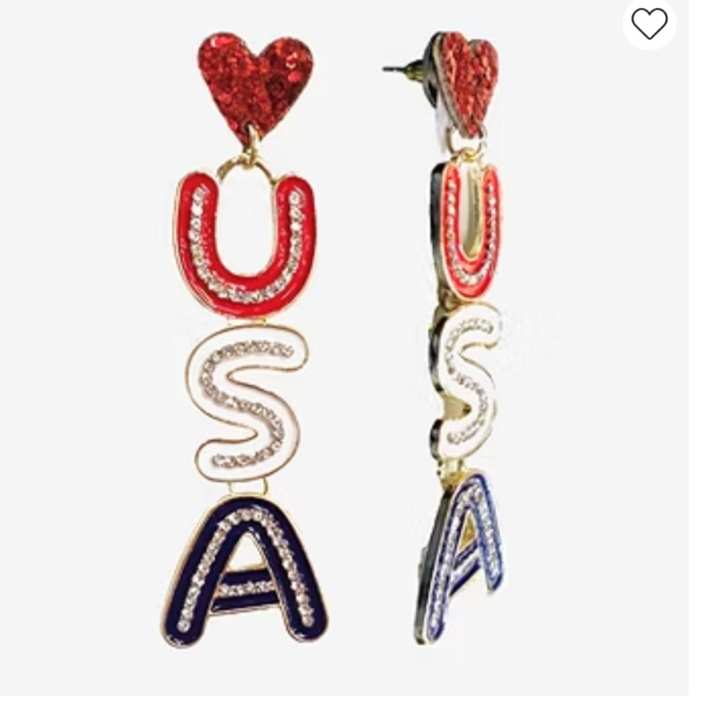 USA Red White Blue Dangle Earrings